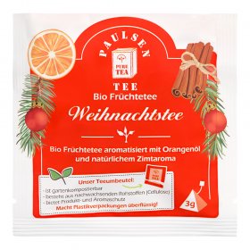 Bio Früchtetee Weihnachtstee, -Set- 12 Faltschachteln mit je 15 Pyramidenbeutel einzeln kuvertiert à 3g